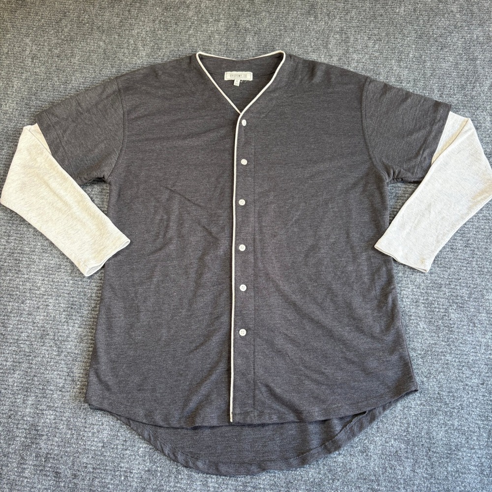 Dikotomy-Co Mens XL Baseball Jersey Style Layered Long Sleeve Shirt Gray 3810